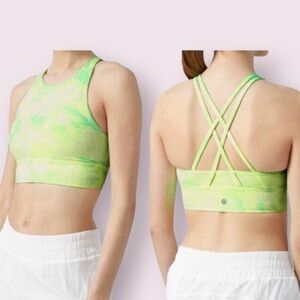 Lululemon Energy Sports Bra Green White Tie Dye Criss Cross Strappy Back Size 2